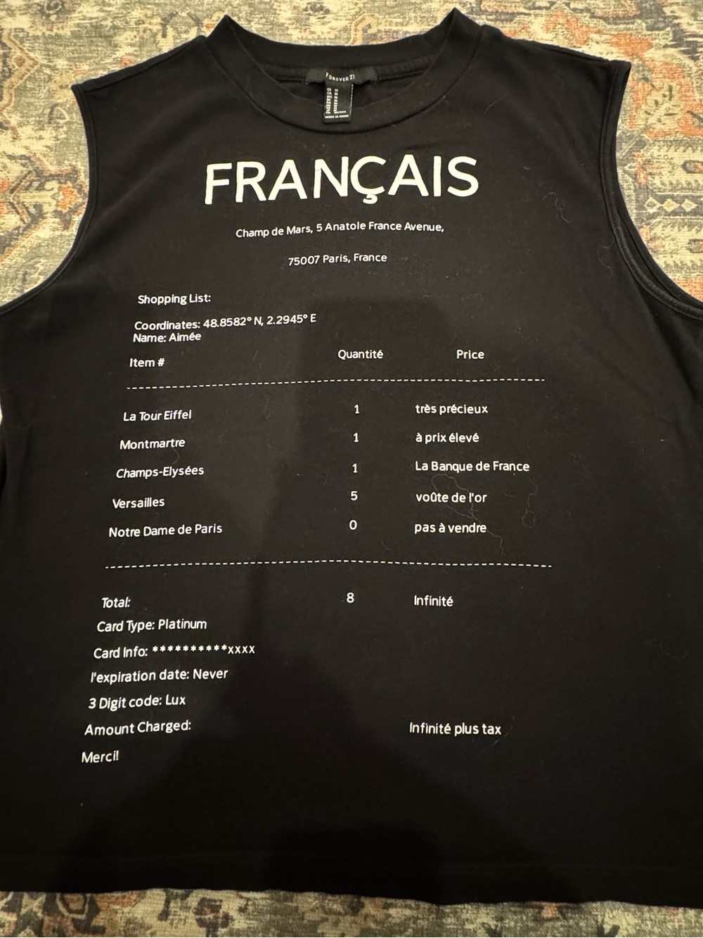 Forever 21 Français Black Graphic Sleeveless Tee